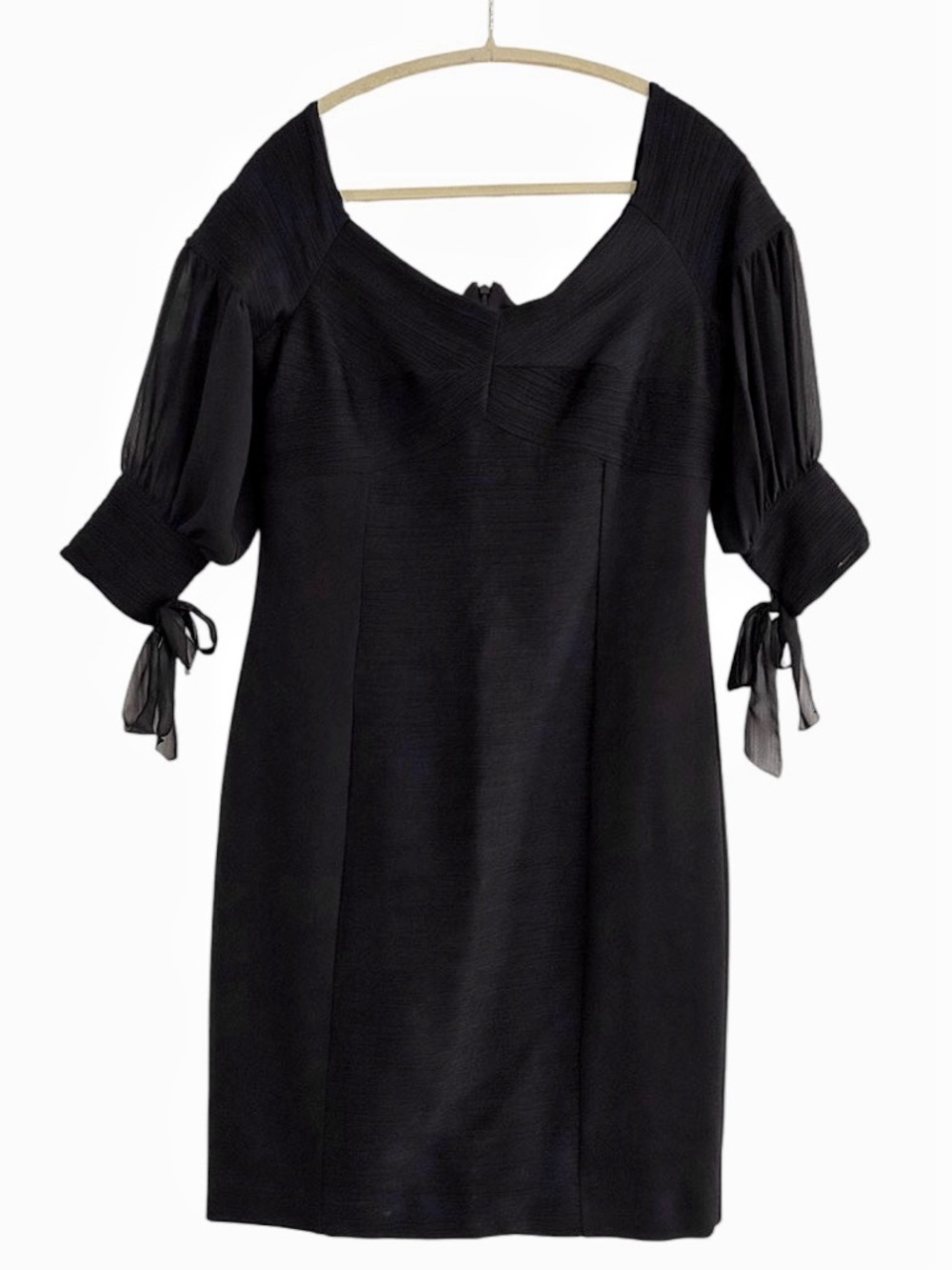 Nue By Shani Black Cocktail Dress Size 12 Textured Short Tie Sleeve Black
